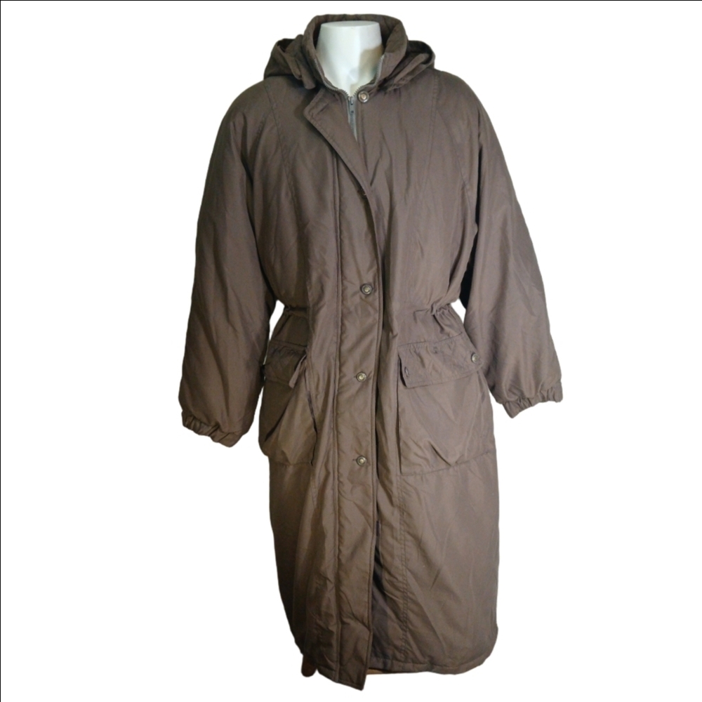 Women's Classic Brown Full Lenght Hooded Puffer Coat Women's Size 2X